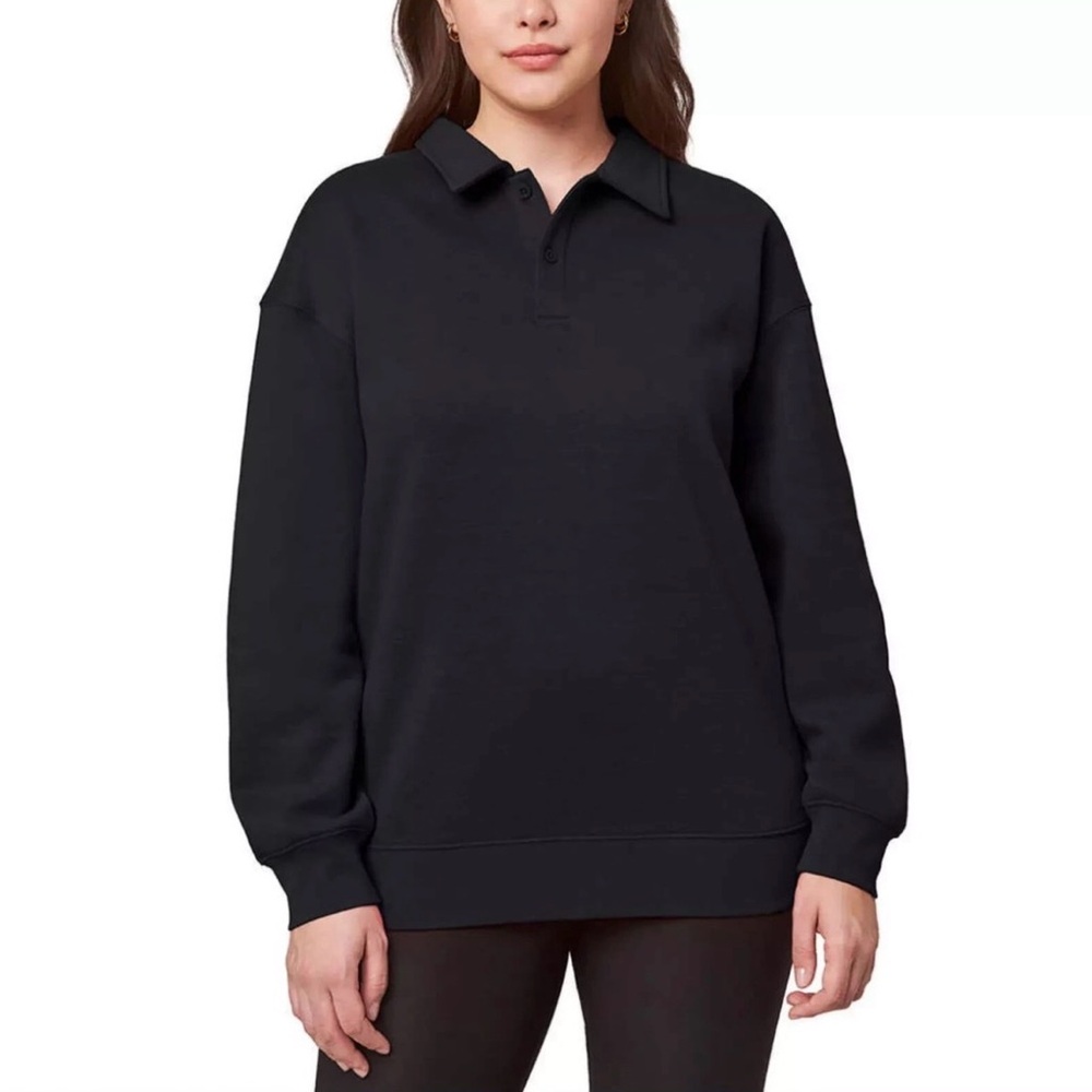 Mondetta Black Ribbed Velvety Fleece Pullover Sweatshirt Collared V-Neck Cozy XL